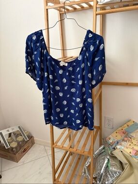 Women's Royal Blue Printed Scoop Neck Top